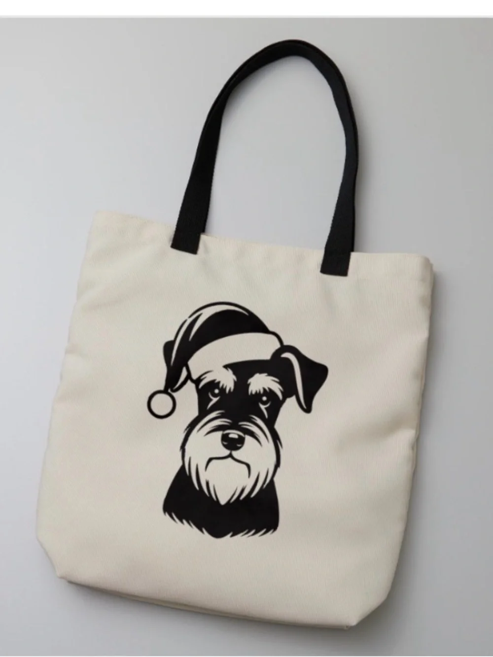 Canvas Dog Tote Bag with Black Schnauzer Print - Cream